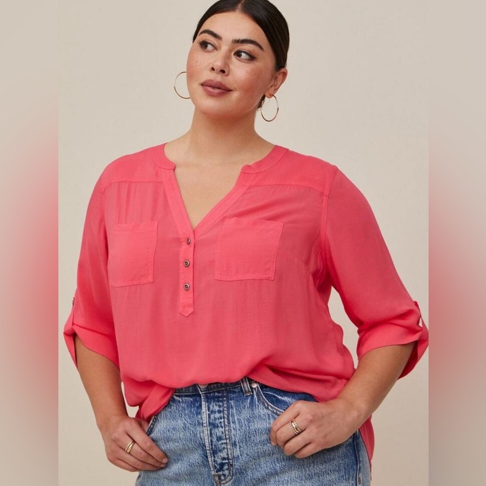 Torrid Harper Challis Pullover 3/4 Sleeve Blouse in Teaberry Size 2 (18/20)
